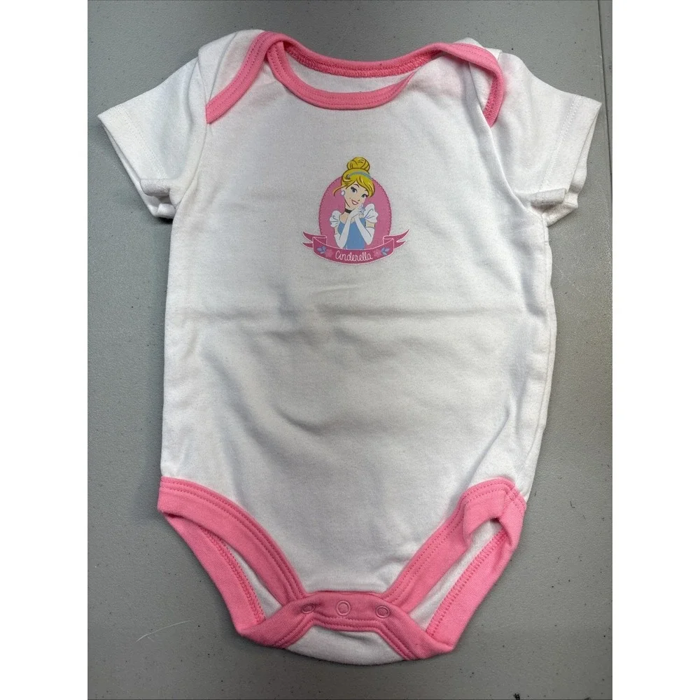 New! Disney Baby 4 Piece Set Cinderella 12M Hat, One-piece, Shirt, Pants Pink